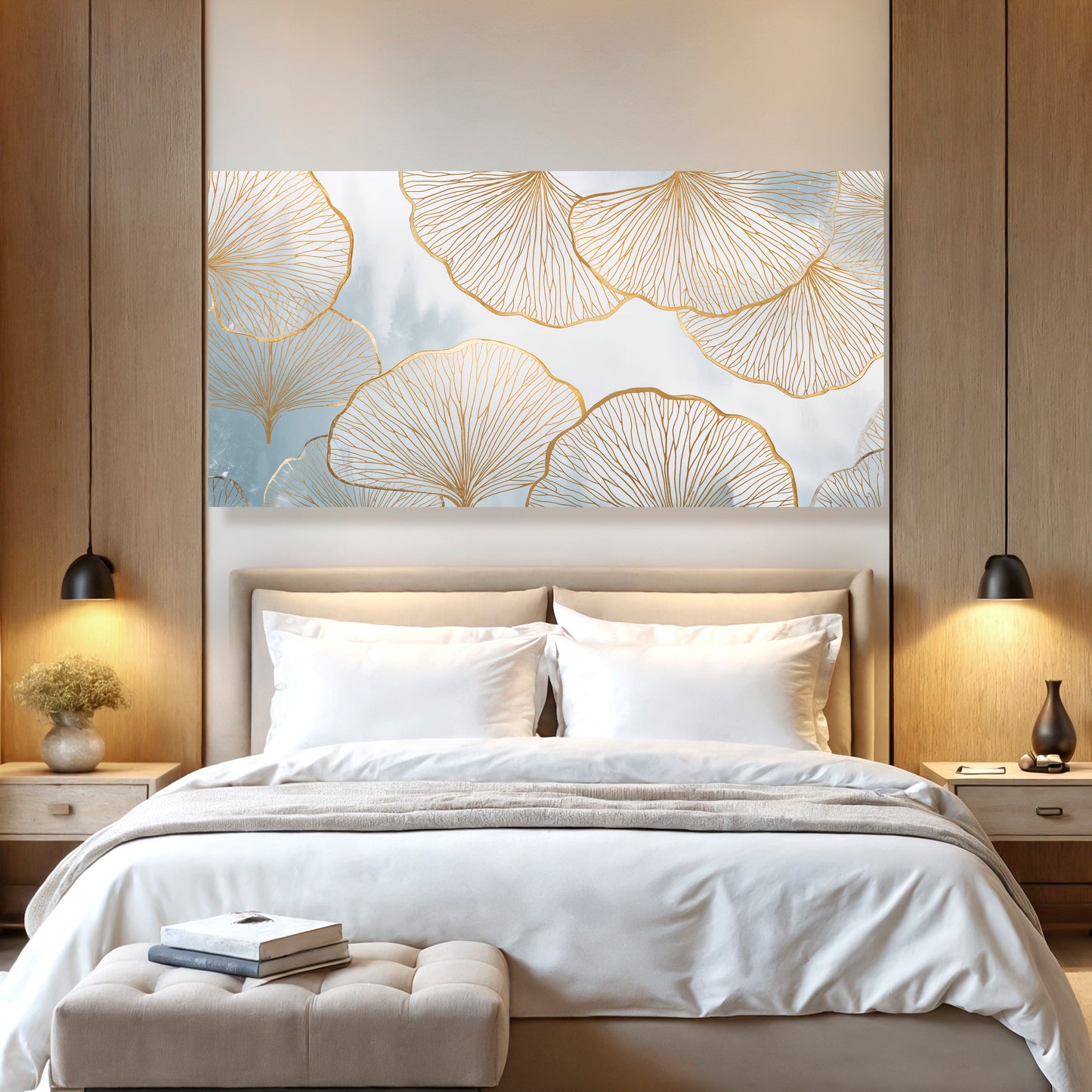 Gold Ginkgo Leaf Silhoutte Wall Art