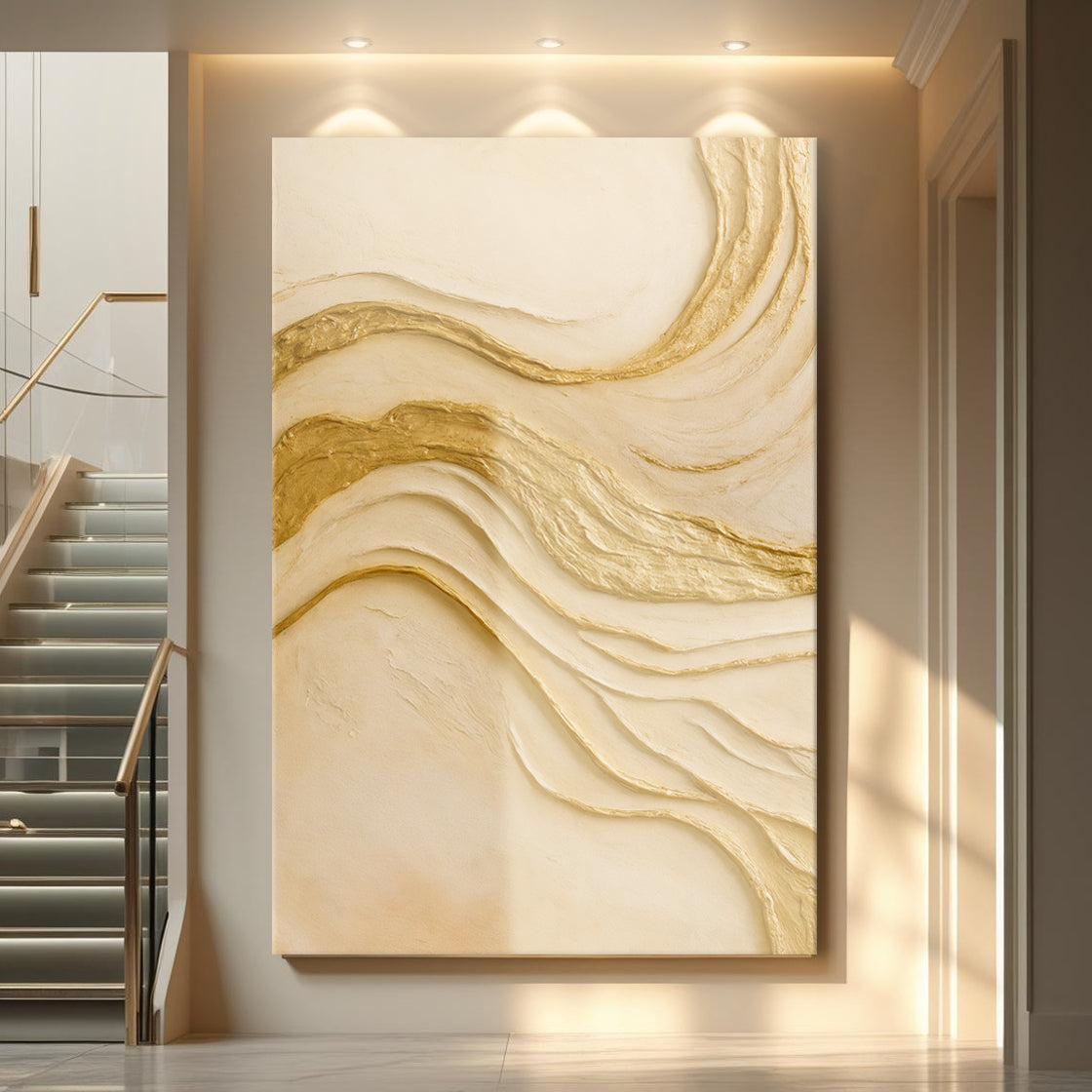 Abstract White and Gold Impasto Wall Art