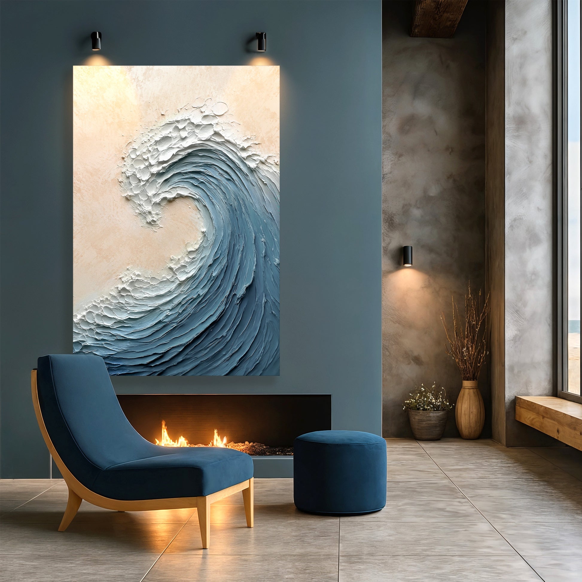 Blue Minimalist Beach Wave Wall Art
