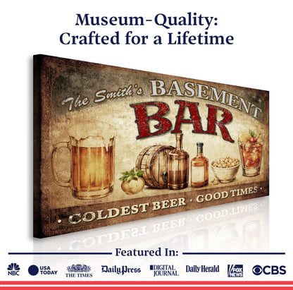 Personalized Rustic Basement Bar Wall Sign