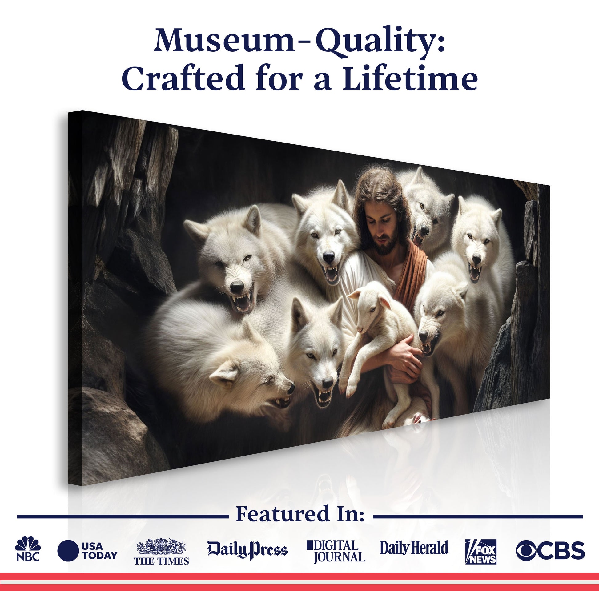 Jesus Protects The Lamb From Wolves Faith Wall Art IV