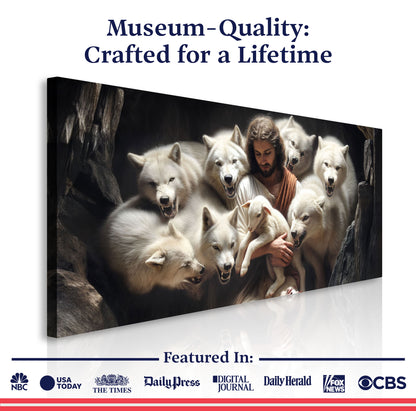 Jesus Protects The Lamb From Wolves Faith Wall Art IV