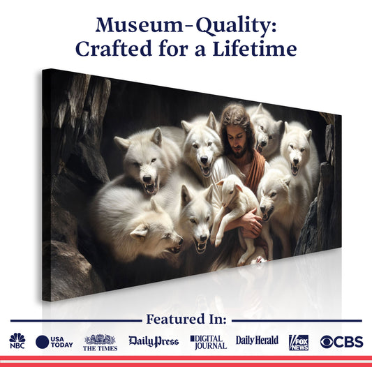 Jesus Protects The Lamb From Wolves Faith Wall Art IV