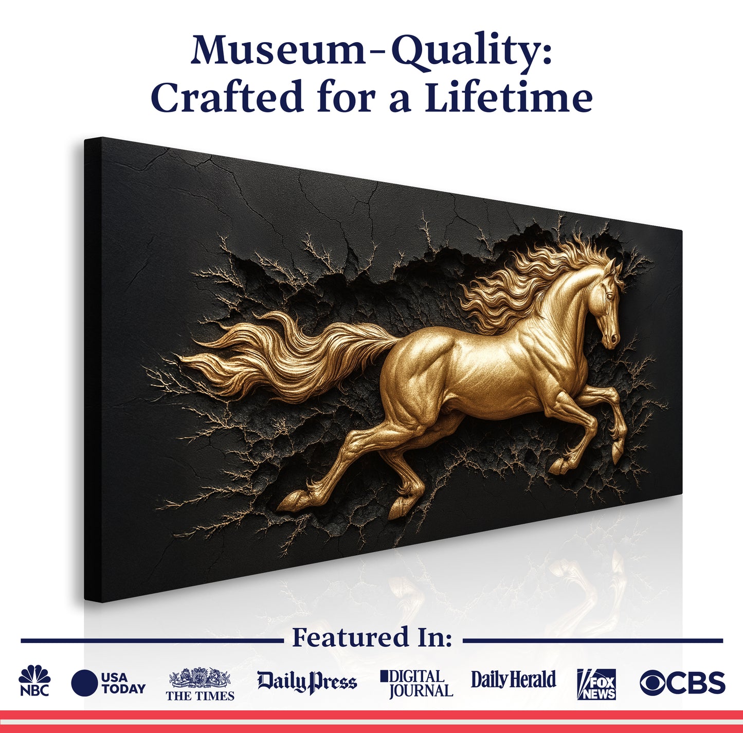 3D Celestial Gold Stallion Wall Art