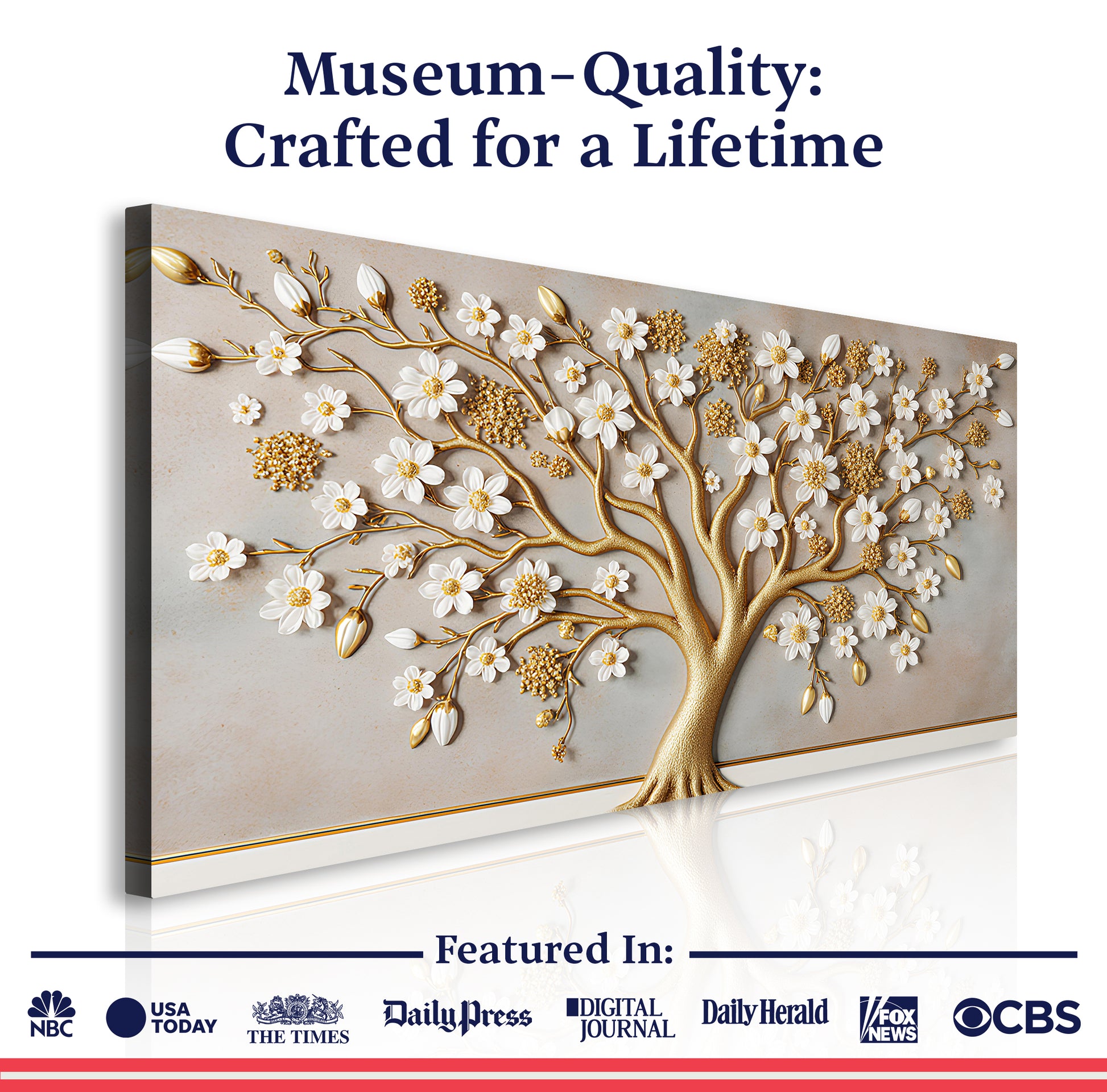 3D White And Gold Tree of Life Wall Art