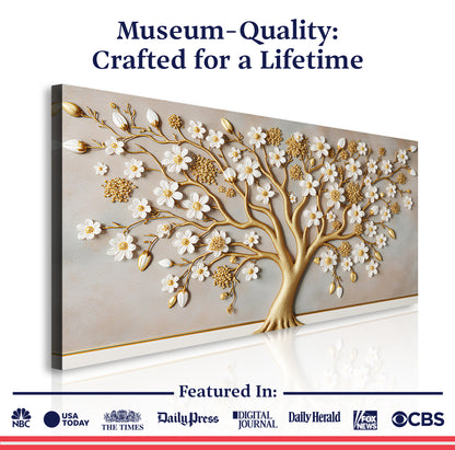 3D White And Gold Tree of Life Wall Art