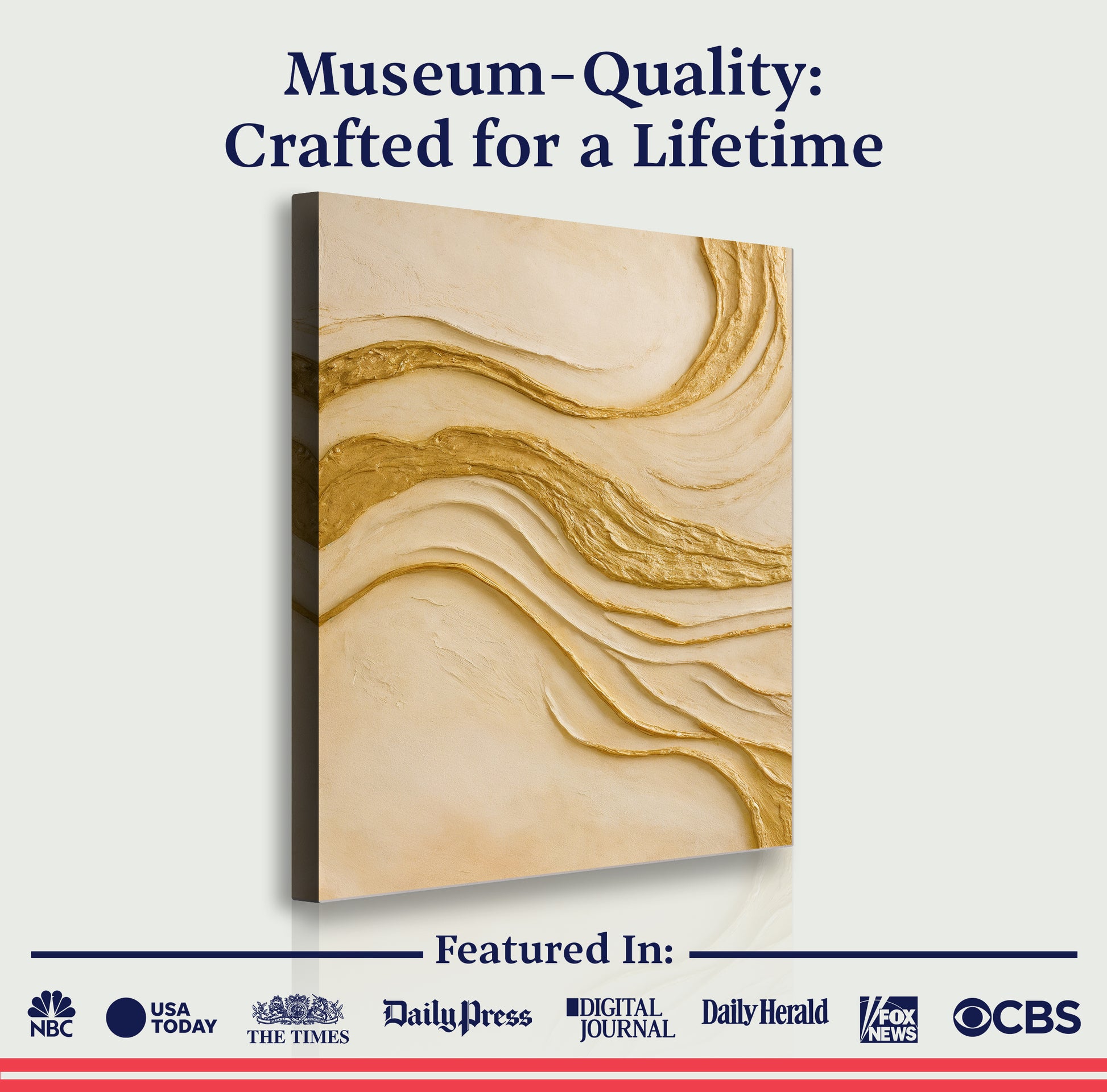 Abstract White and Gold Impasto Wall Art