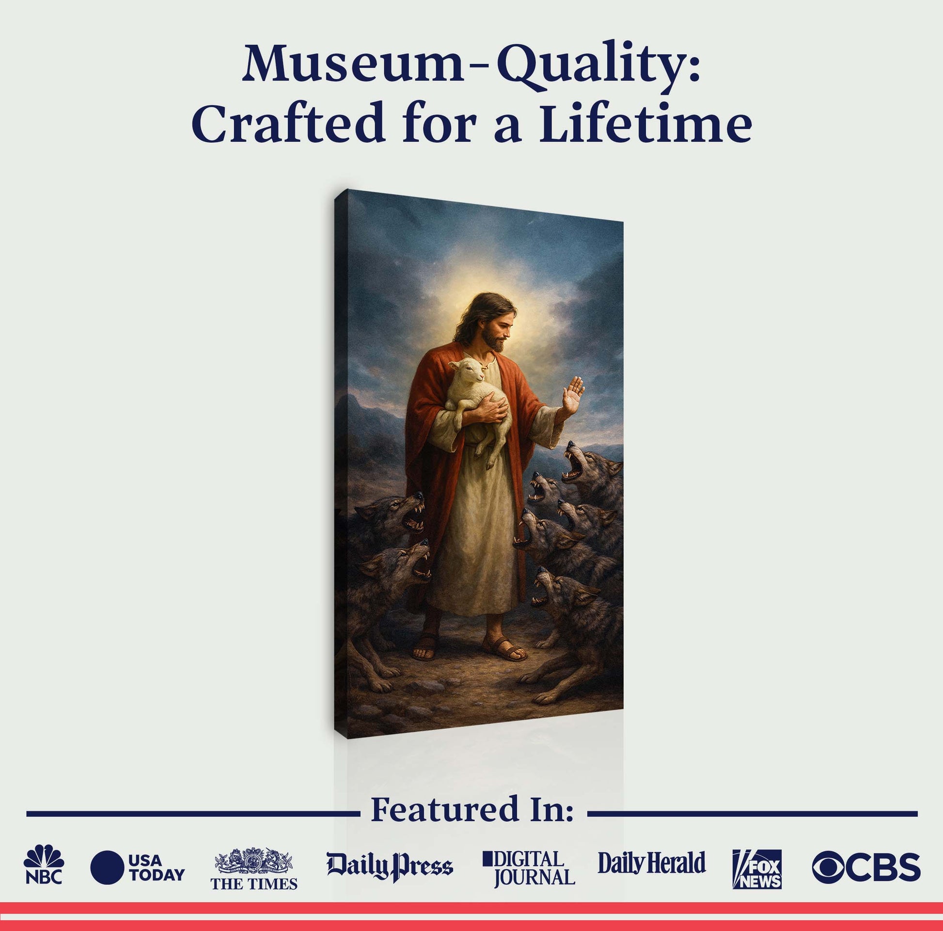 Jesus Protects The Lamb From Wolves Faith Wall Art V