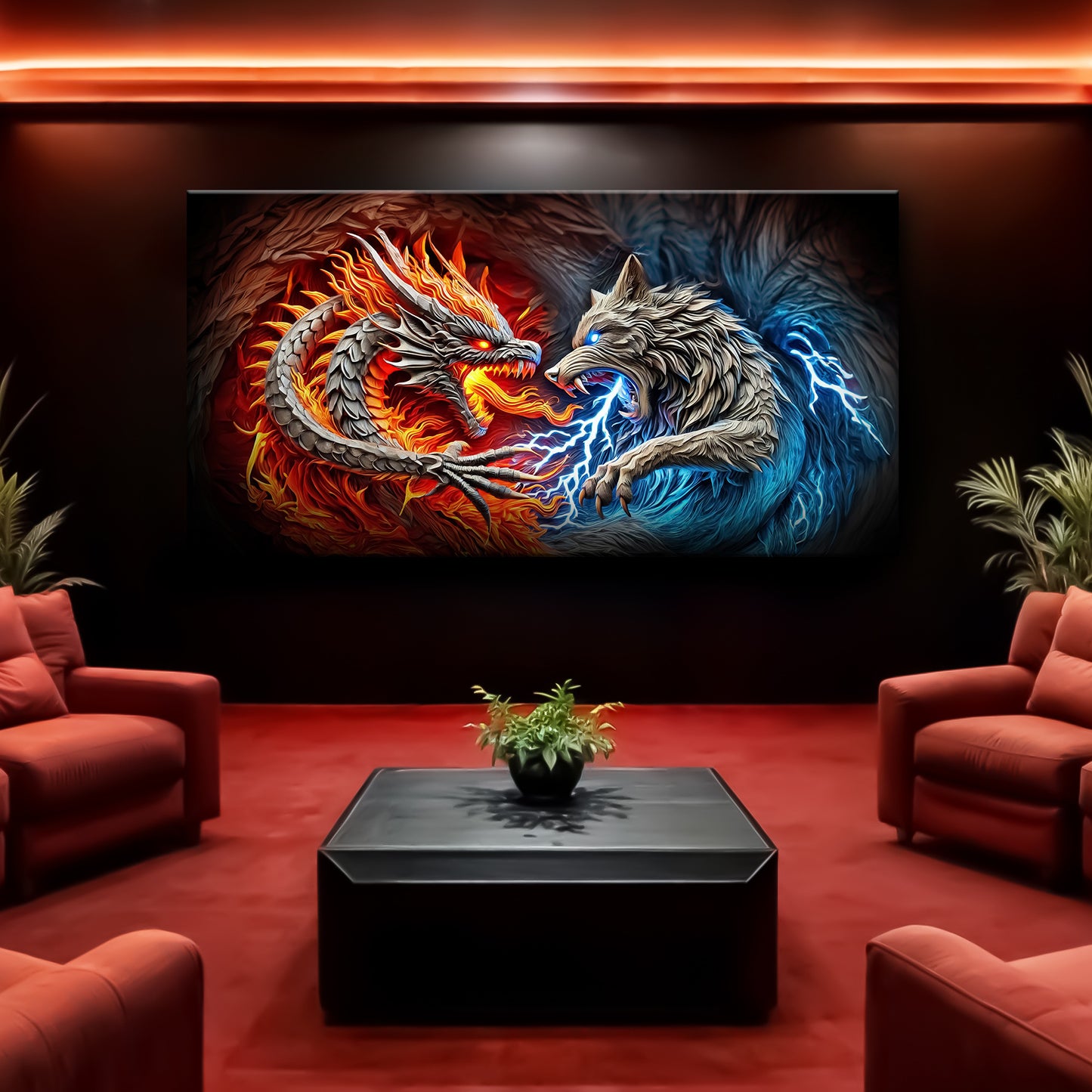 3D Dragon and Wolf Wall Art II