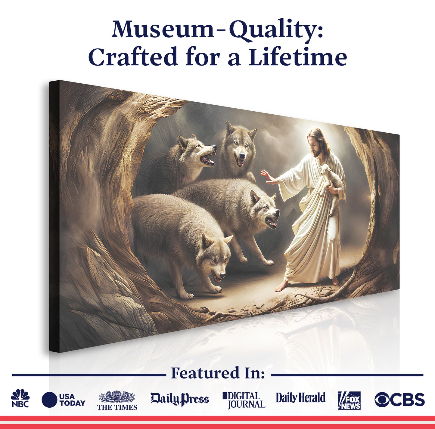 Jesus Protects The Lamb From Wolves Faith Wall Art III