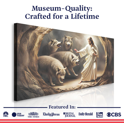 Jesus Protects The Lamb From Wolves Faith Wall Art III