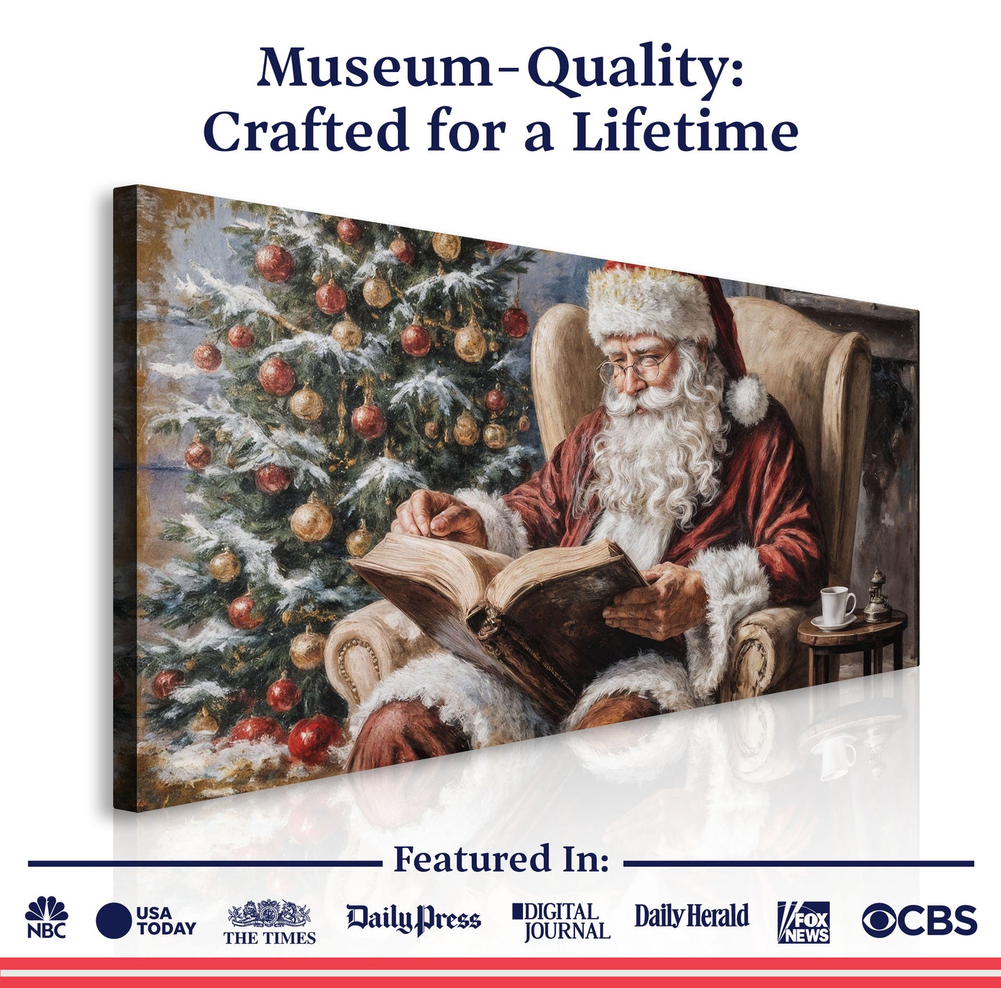 Vintage Santa Claus Reading Christmas Wall Art