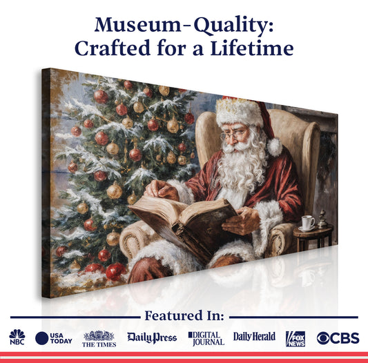 Vintage Santa Claus Reading Christmas Wall Art