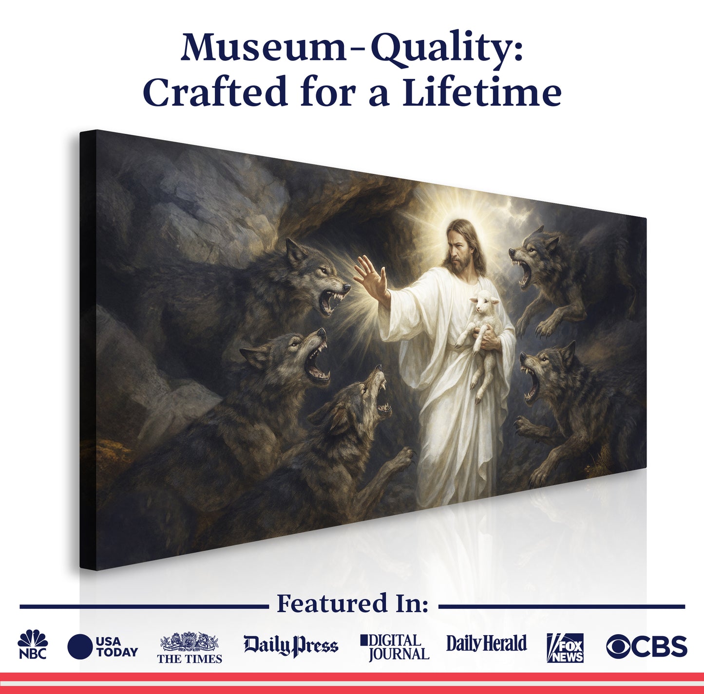 Jesus Protects The Lamb From Wolves Faith Wall Art XIV