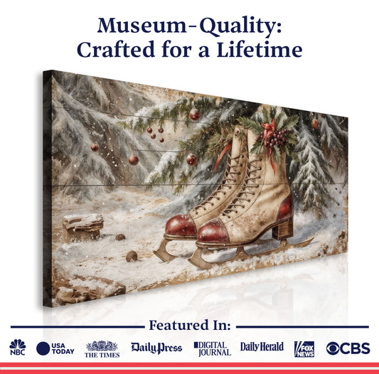 Vintage Christmas Red Skates Wall Art