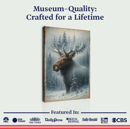Snowy Forest Moose Double Exposure Wall Art