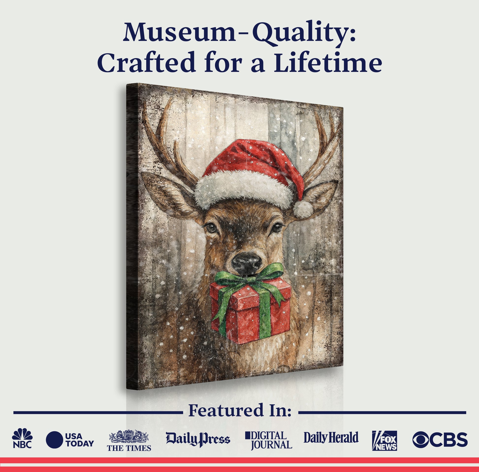 Reindeer with Santa Hat Christmas Wall Art