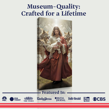 Jesus Protects The Lamb From Wolves Faith Wall Art VI