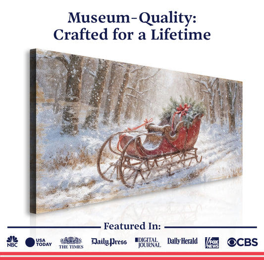 Vintage Red Sleigh Christmas Wall Art