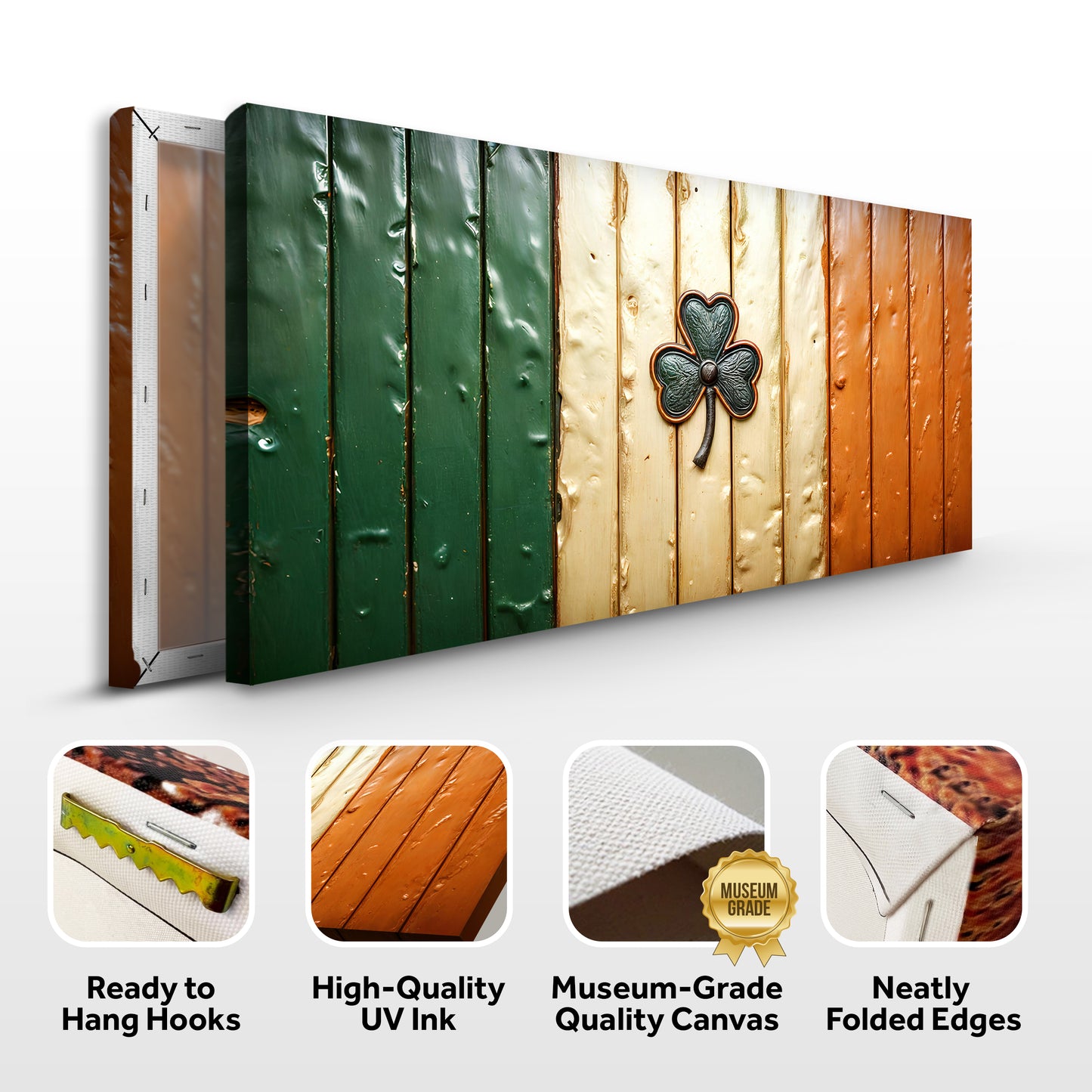 Irish Shamrock Glory Wooden Texture Flag Wall Art II