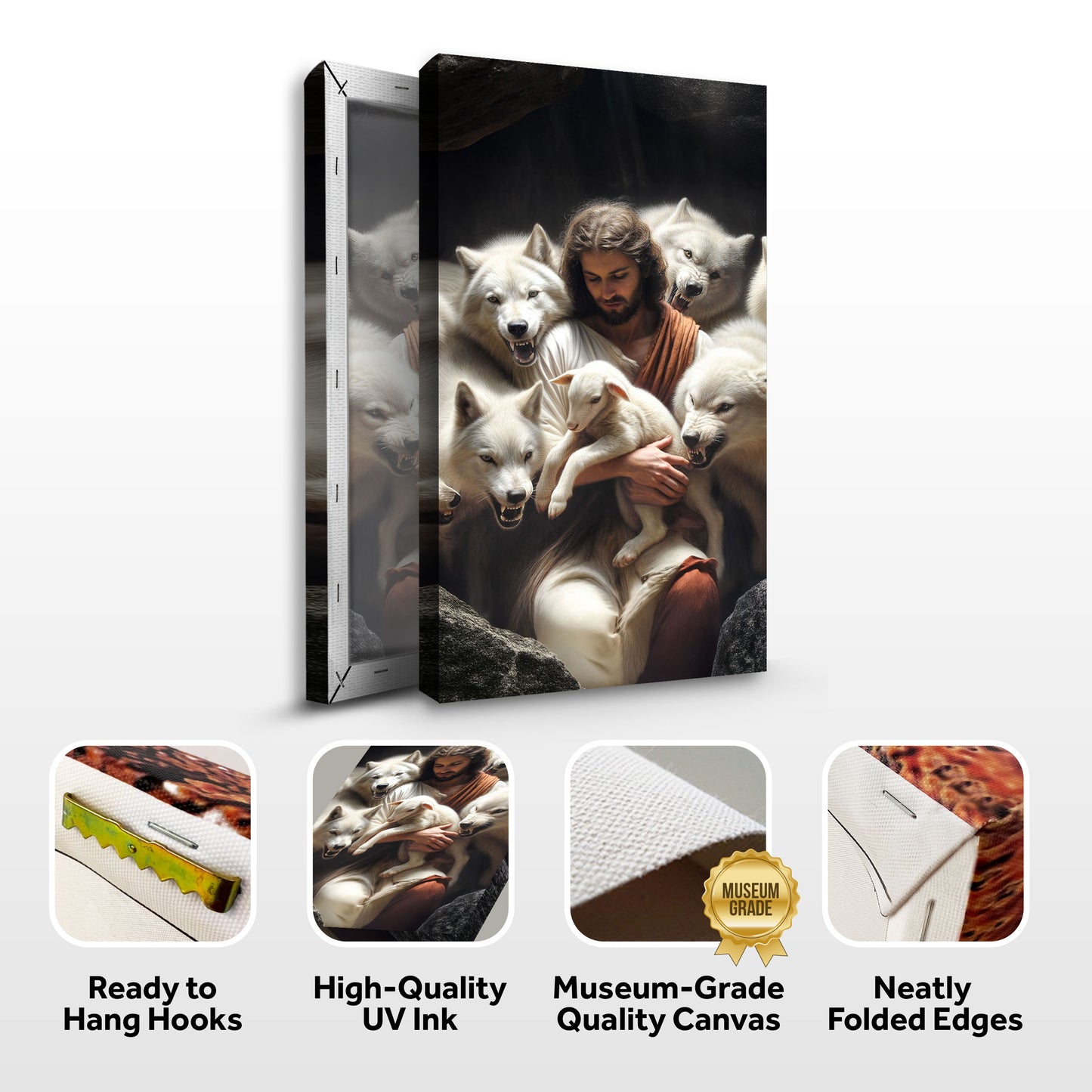 Jesus Protects The Lamb From Wolves Faith Wall Art