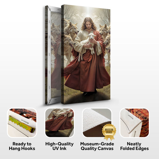 Jesus Protects The Lamb From Wolves Faith Wall Art VI