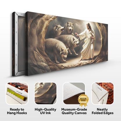 Jesus Protects The Lamb From Wolves Faith Wall Art III