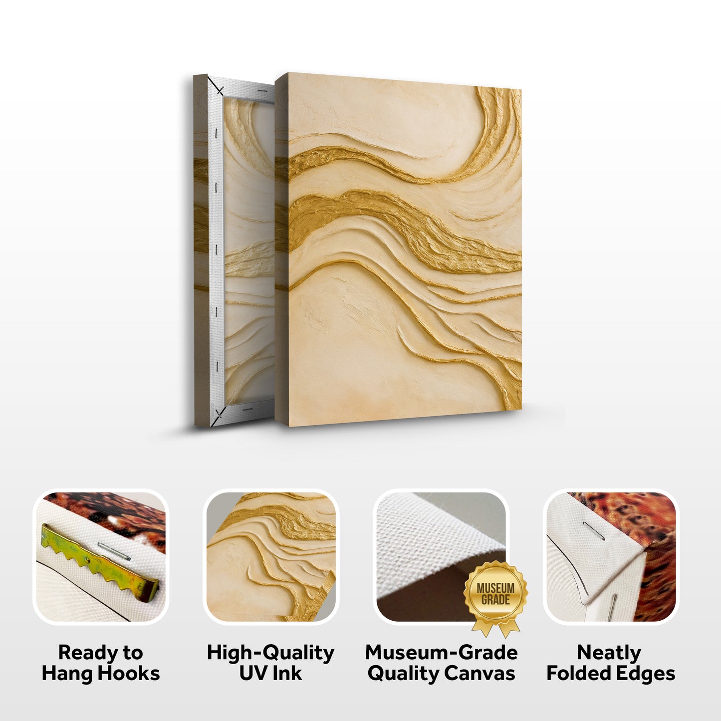 Abstract White and Gold Impasto Wall Art