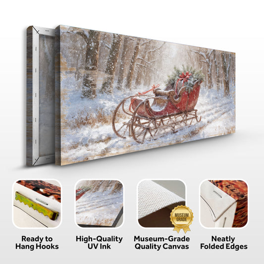 Vintage Red Sleigh Christmas Wall Art