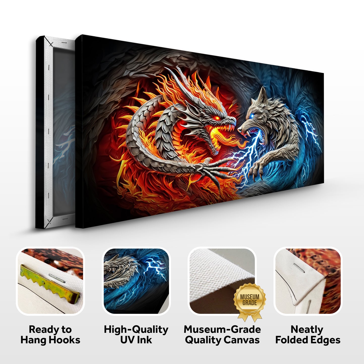 3D Dragon and Wolf Wall Art II