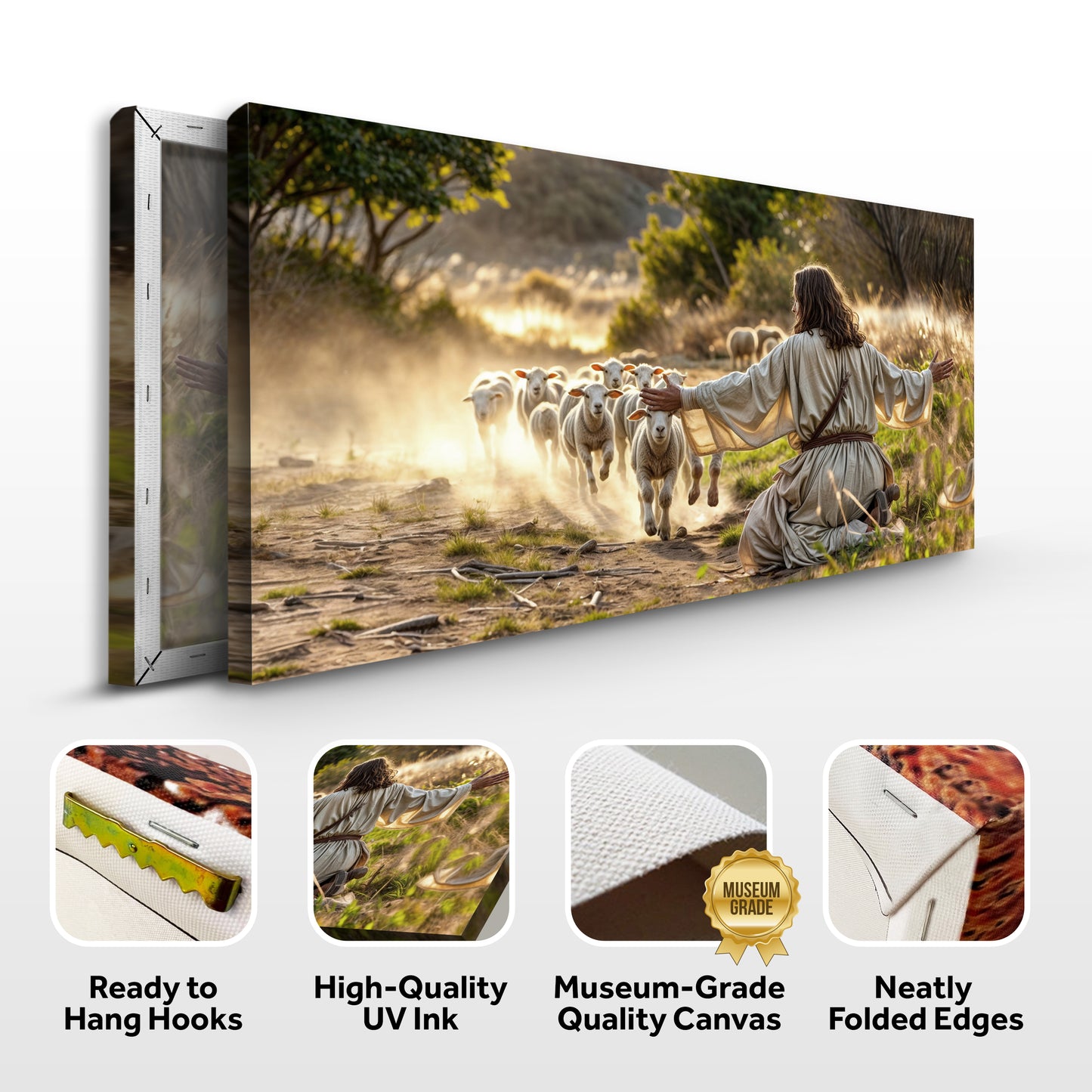 Jesus Protects The Lamb From Wolves Faith Wall Art VIII