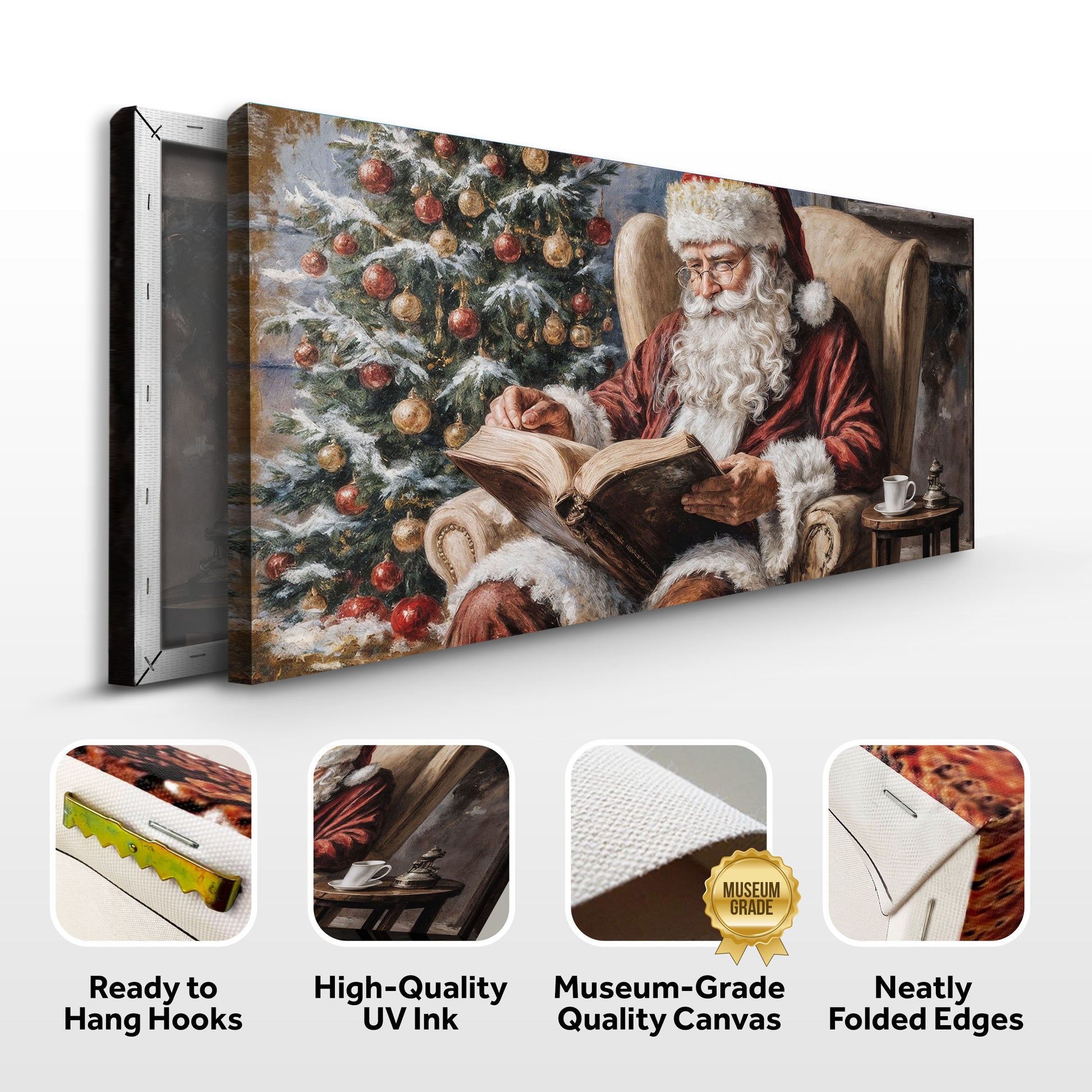 Vintage Santa Claus Reading Christmas Wall Art