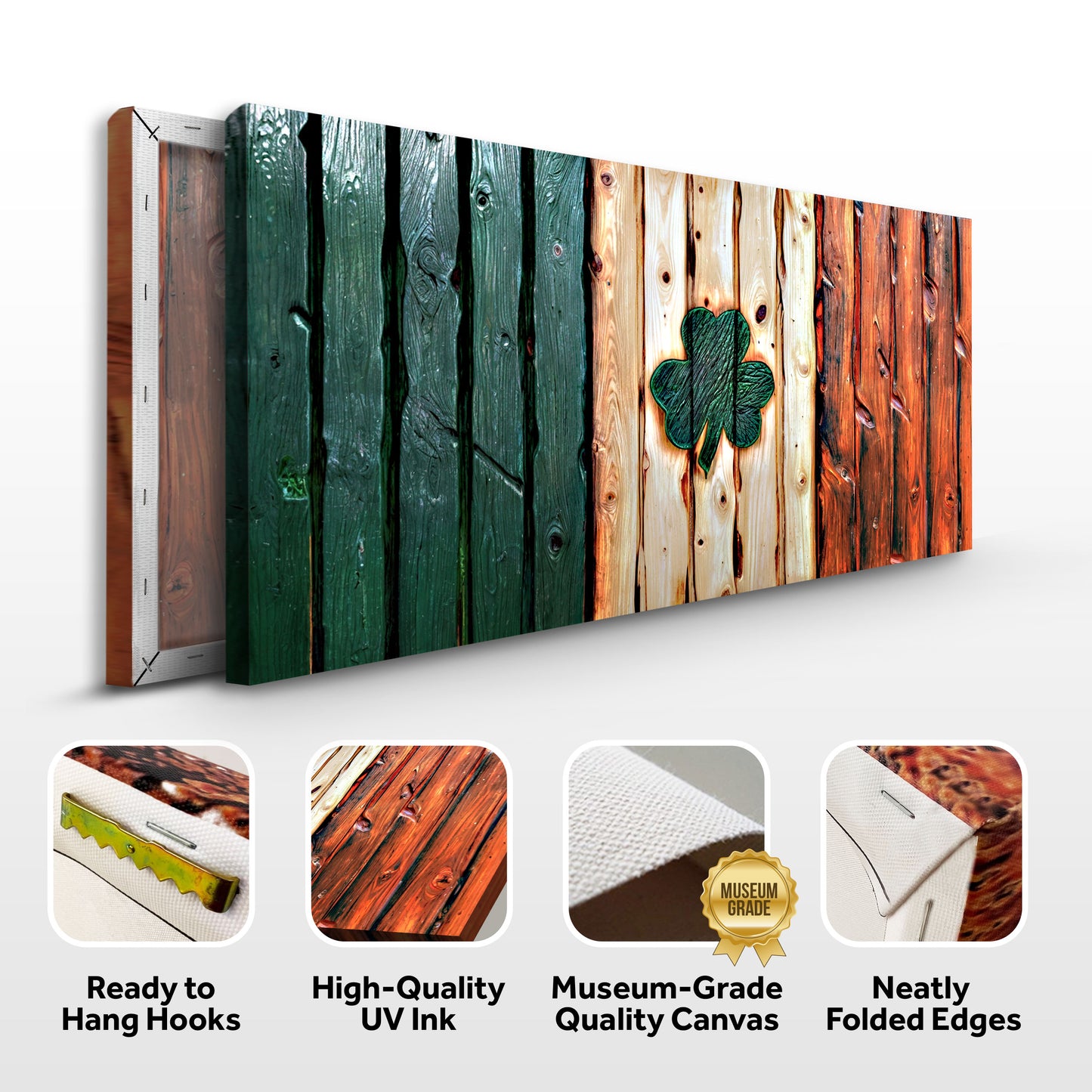 Irish Shamrock Glory Wooden Texture Flag Wall Art