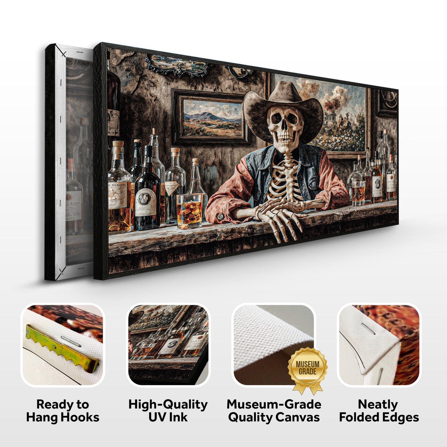 Skeleton Cowboy Barman At Western Saloon Wall Art