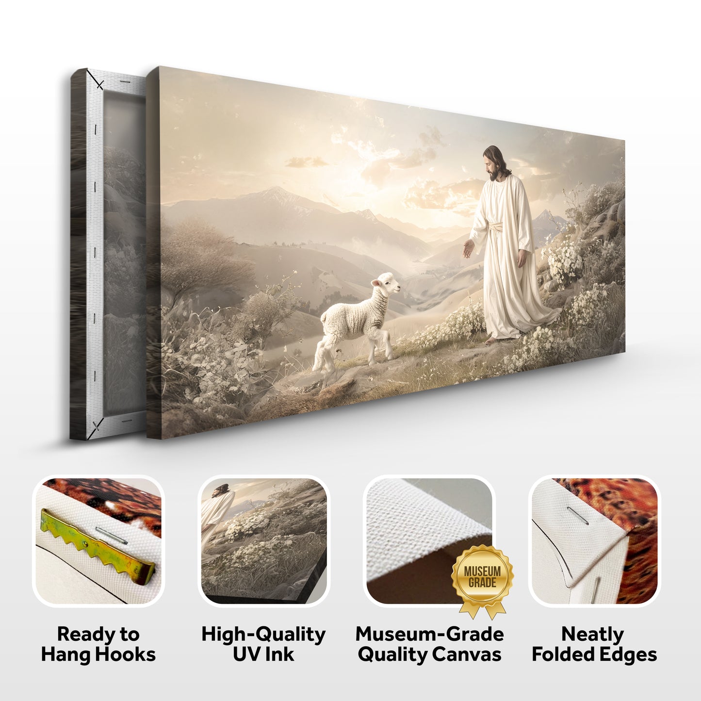 Jesus Protects The Lamb From Wolves Faith Wall Art X