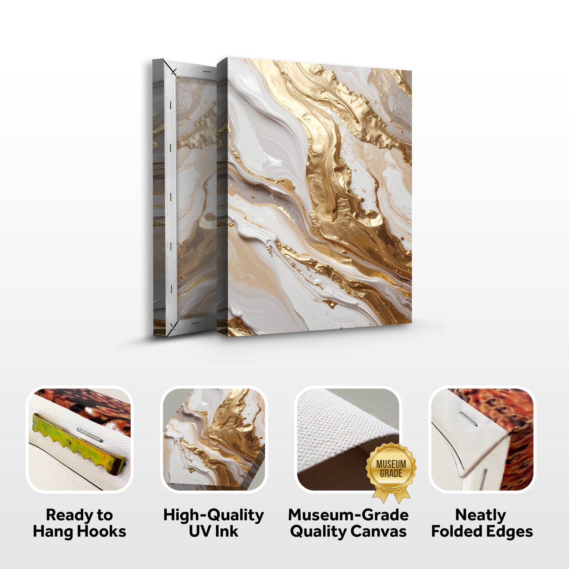 Metallic White And Gold Marble Wall Art