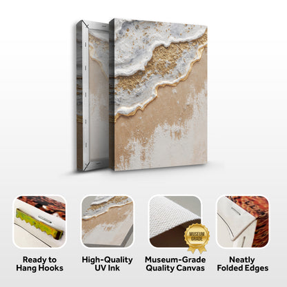 White Waves Golden Sand Abstract Wall Art