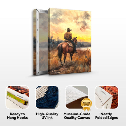 Cowboy At Sunset Wall Art