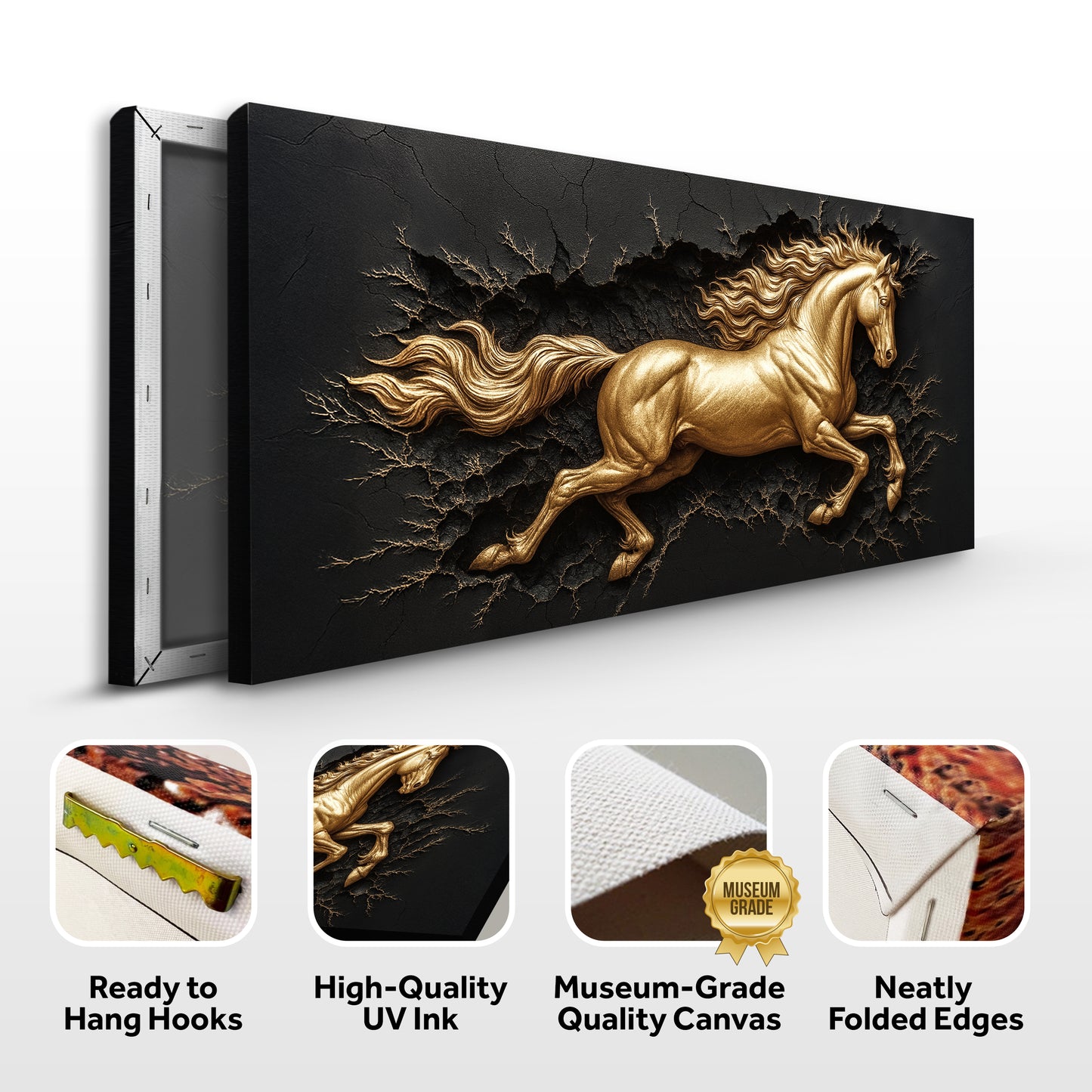 3D Celestial Gold Stallion Wall Art