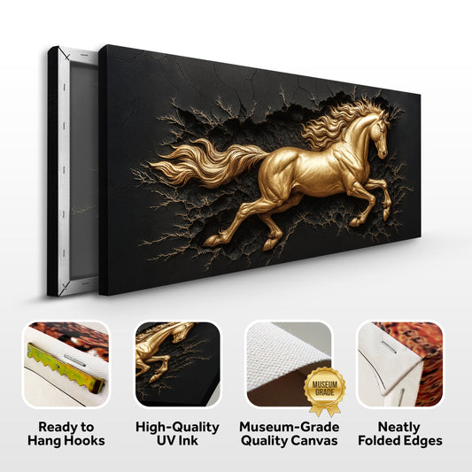 3D Celestial Gold Stallion Wall Art