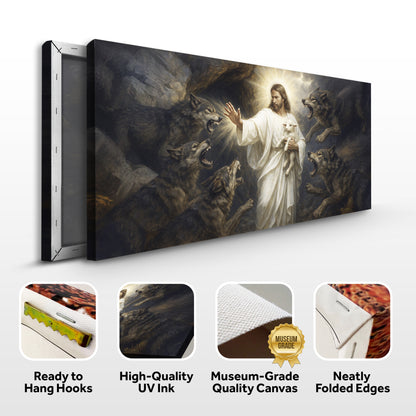 Jesus Protects The Lamb From Wolves Faith Wall Art XIV