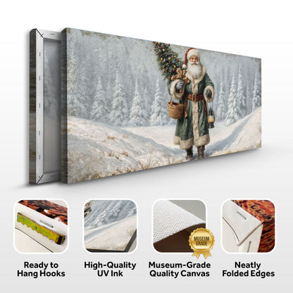 Vintage Green Santa in the Snow Christmas Wall Art