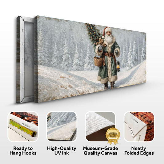 Vintage Green Santa in the Snow Christmas Wall Art