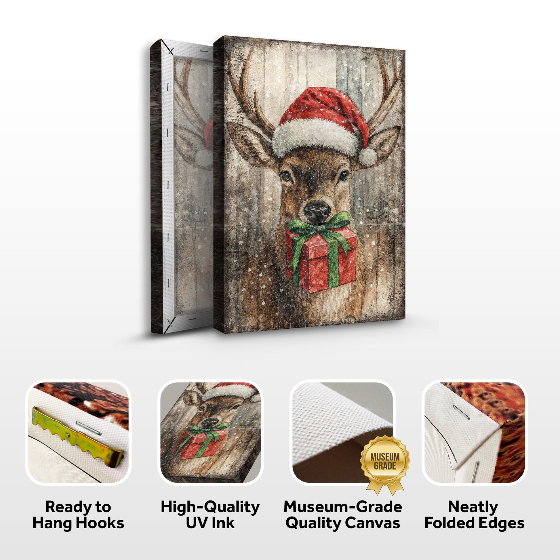 Reindeer with Santa Hat Christmas Wall Art