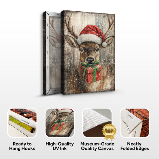 Reindeer with Santa Hat Christmas Wall Art