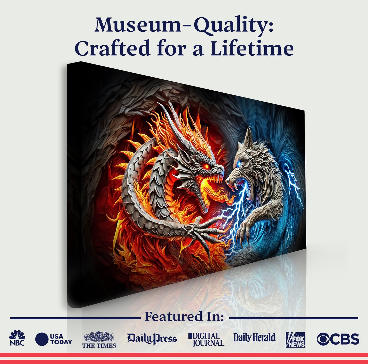 3D Dragon and Wolf Wall Art II