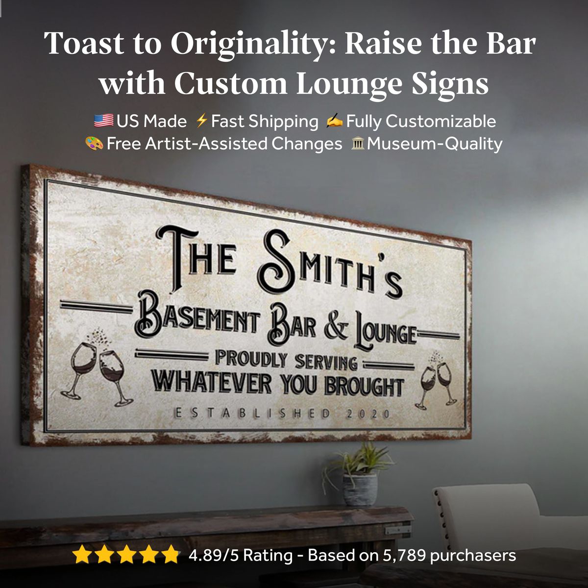 Personalized Basement Bar Sign: Rustic Modern Decor for Your Home Bar – Perfect Last Minute Anniversary Gift for Him