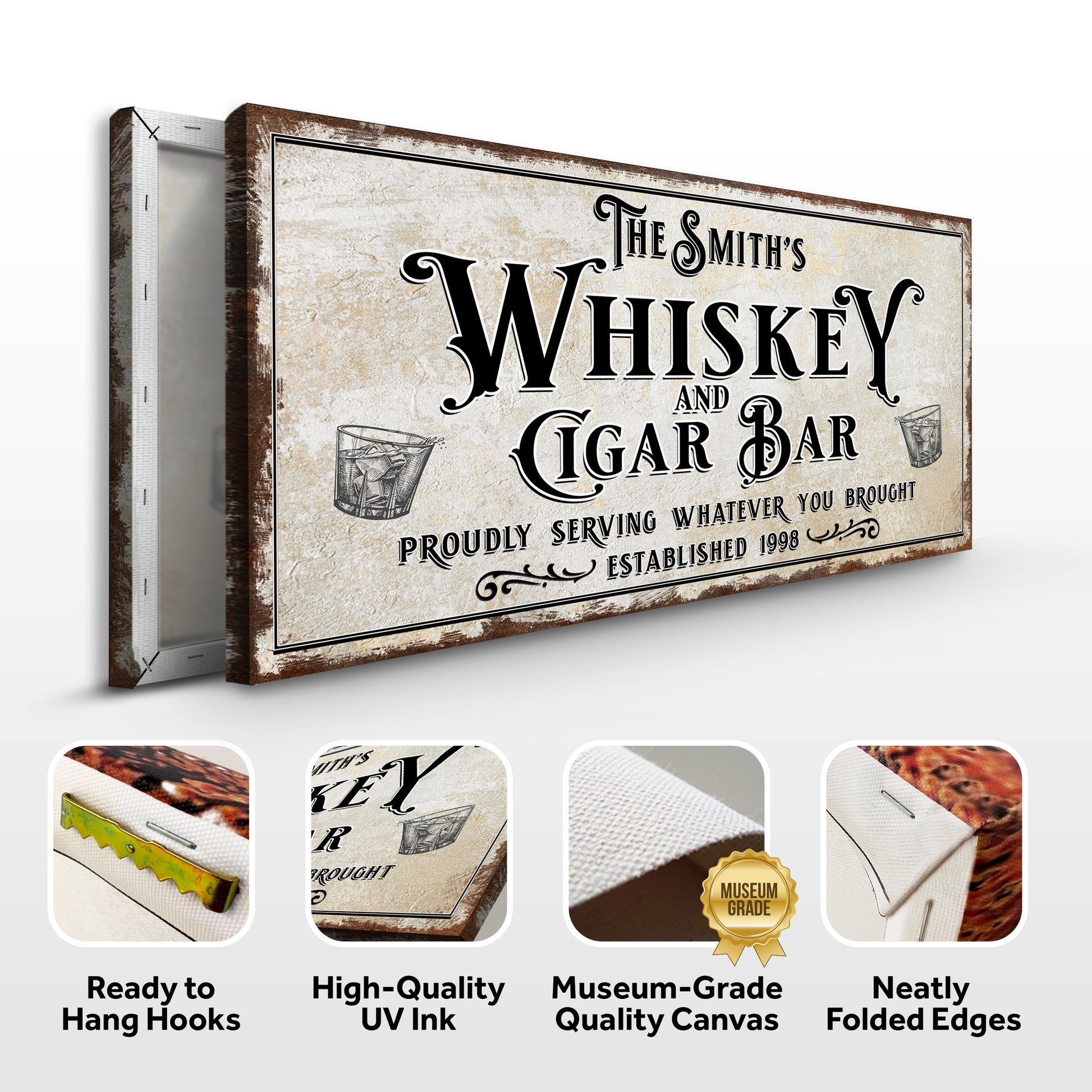 Personalized Whiskey and Cigar Bar Sign Specs - Image by Tailored Canvases