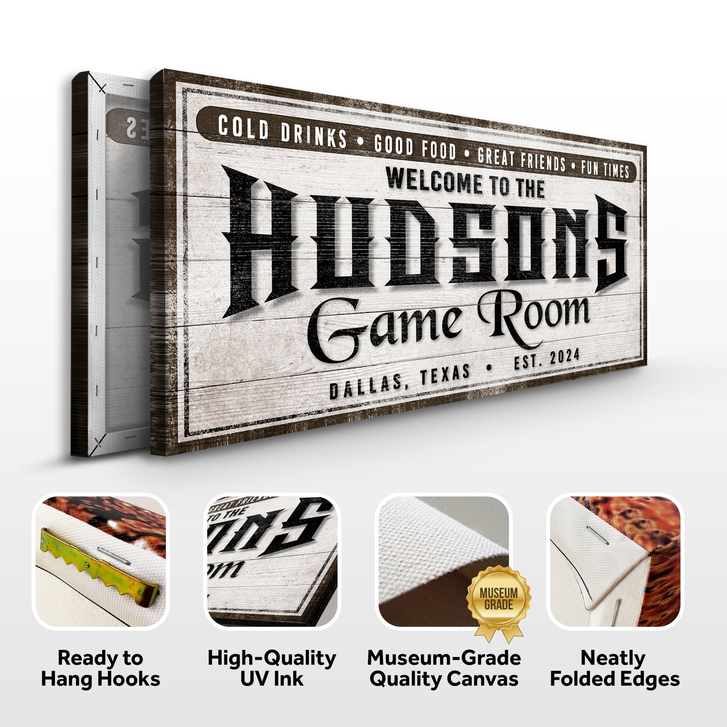 Personalized Game Room Sign IV Specs - Image by Tailored Canvases