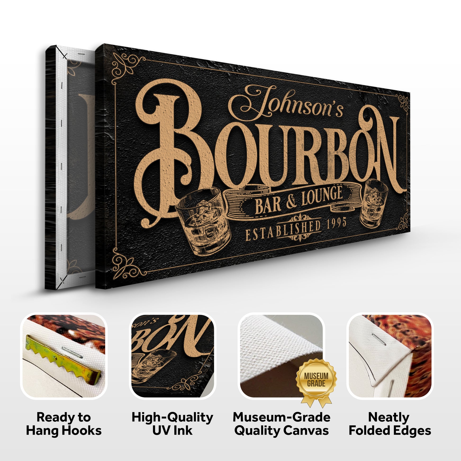 Personalized Bourbon Bar Sign II Specs - Image by Tailored Canvases